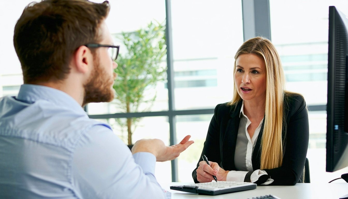Accountant explaining tax benefits of equipment leasing to a business owner