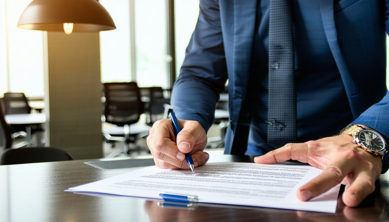 Business owner reviewing lease agreement and end-of-term buyout options