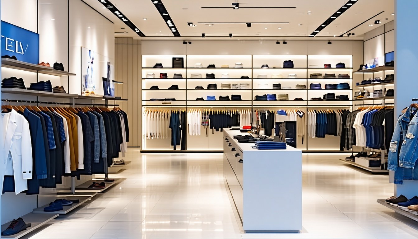  Clothing store with leased display fixtures and shelving units