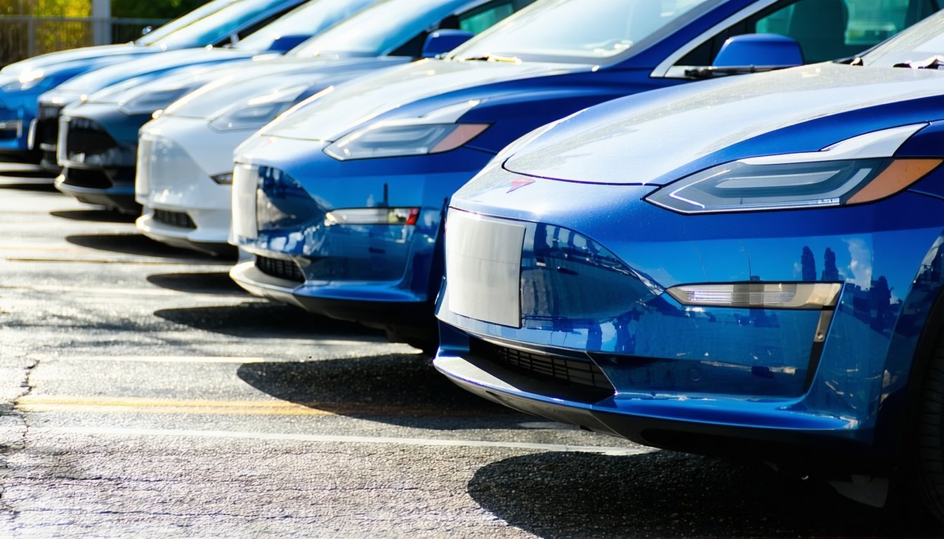 Fleet of hybrid cars ready for rideshare operations after loan financing