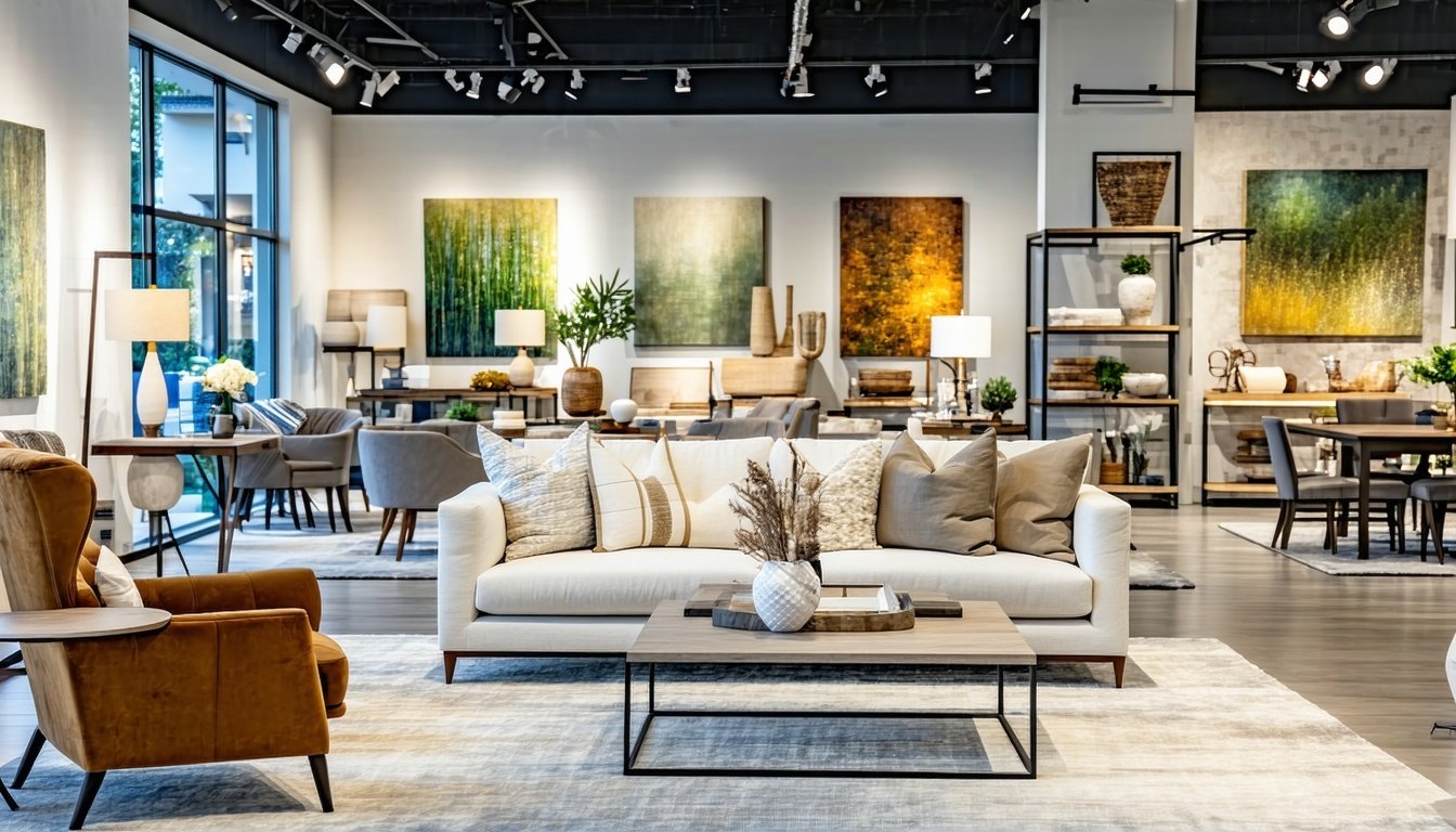 Furniture showroom expanded using business loan for renovation and inventory.