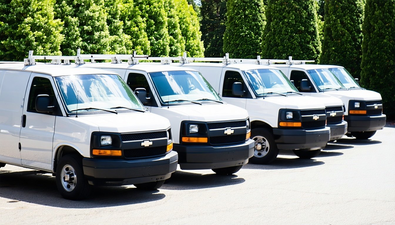 HVAC company fleet of new service vans purchased through vehicle financing