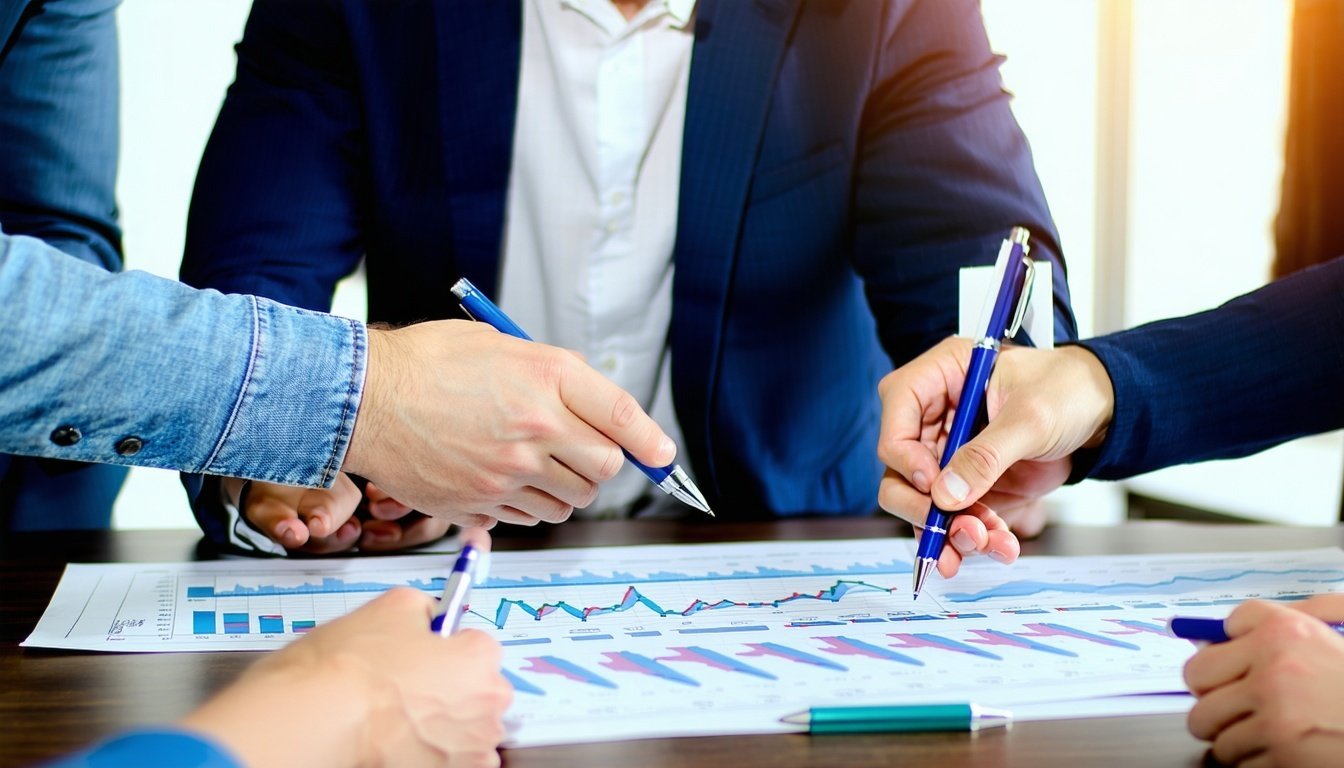 Staffing agency leadership team planning growth strategy after receiving business funding