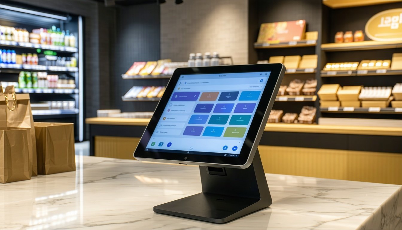 Small business owner installing new POS system funded through a business loan