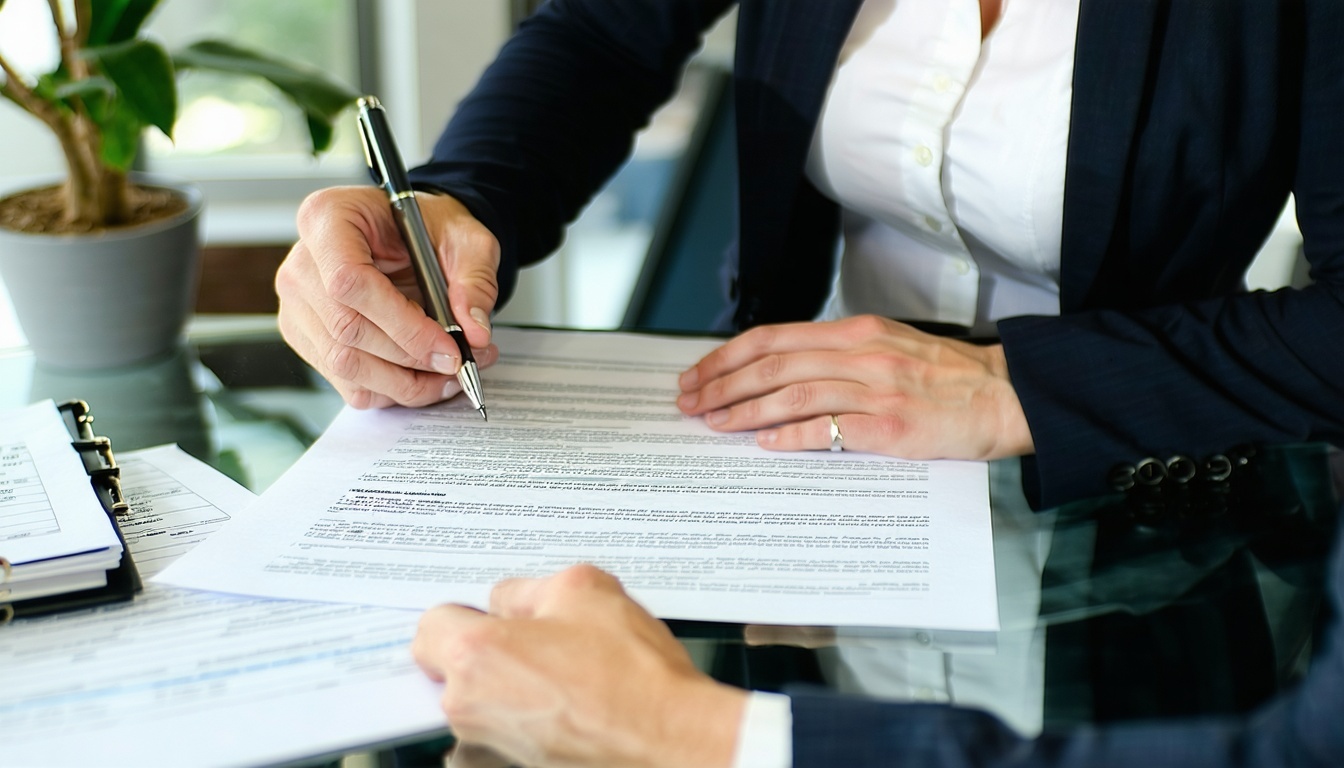 Veterinary practice owner reviewing loan terms with a business advisor